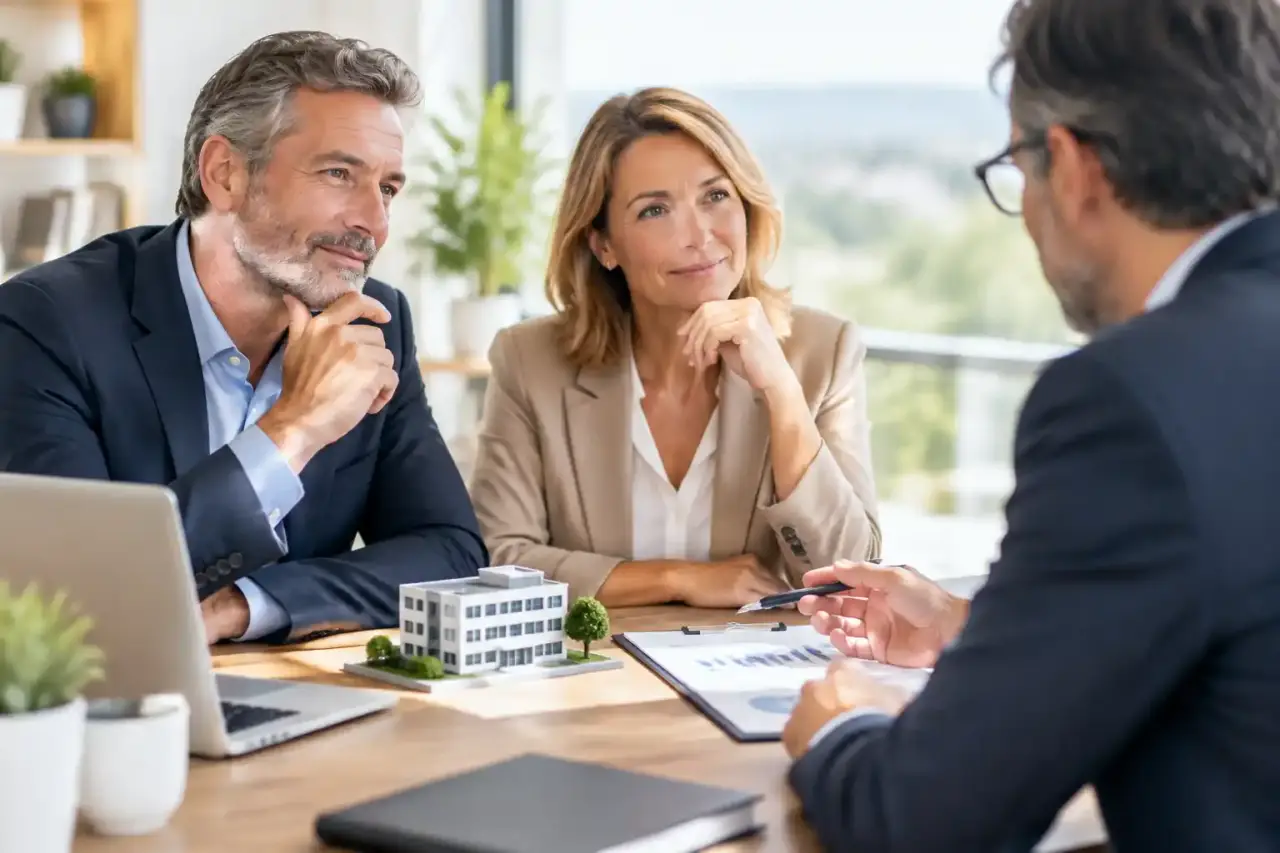 Dirigeants échangeant lors d'une réflexion sur la transmission de leur entreprise