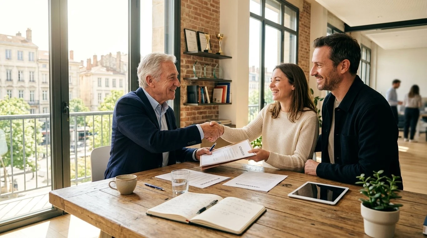 Poignée de main après signature d'un contrat