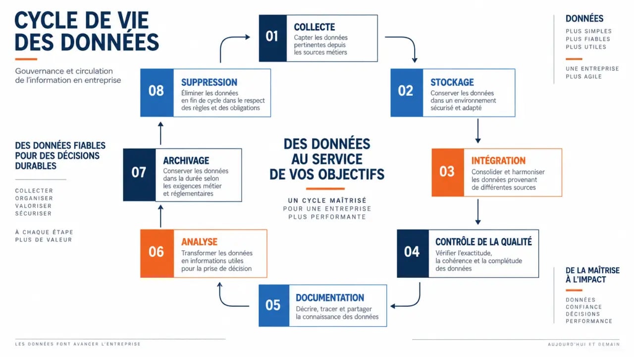 Schéma du cycle de vie des données en data management
